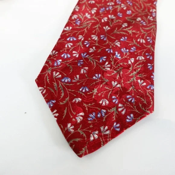 CHRISTIAN DIOR Neck Tie Mens Red Floral Suit Designer Western Boho Wine Luxury